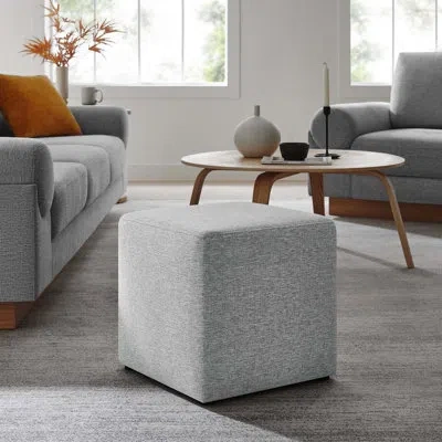 Modway Callum Upholstered Ottoman In Heathered Weave Light Gray Polyester Ble