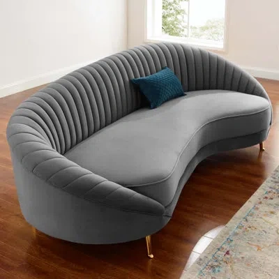 Modway Camber 41.5" Velvet Flared Arm Curved Sofa In Gray Velvet