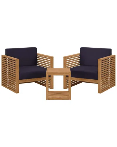 Modway Carlsbad 3pc Teak Wood Outdoor Patio Set In Brown