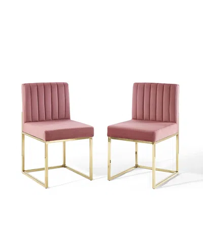 Modway Carriage Performance Velvet Dining Chair, Set Of 2 In Pink