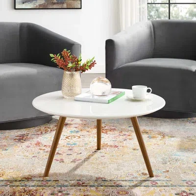Modway Carson Carrington Bata Round Artificial Marble Coffee Table By  In Walnut