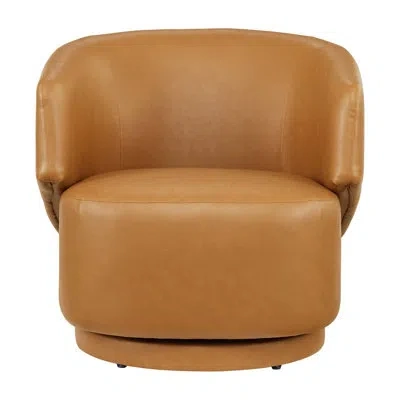 Modway Celestia Vegan Leather Fabric And Wood Swivel Chair In Tan