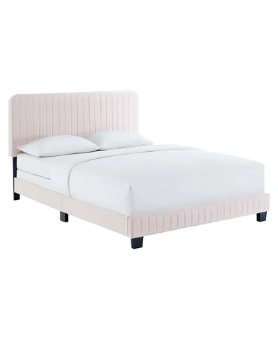 Modway Celine Channel Tufted Performance Velvet Full Bed In Pink