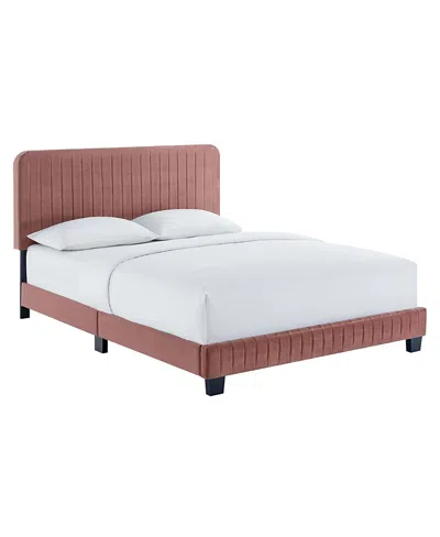 Modway Celine Channel Tufted Performance Velvet Platform Bed, King In Pink
