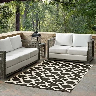 Modway Cerelia Moroccan Trellis 9x12 Indoor And Outdoor Area Rug In Black;beige