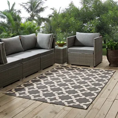 Modway Cerelia Moroccan Trellis Indoor And Outdoor Area Rug In Beige;gray