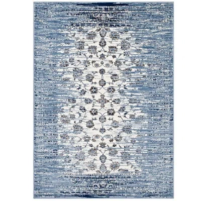 Modway Chiara Distressed Floral Lattice Contemporary Area Rug In Ivory;moroccan Blue