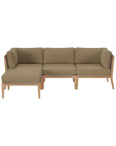 Modway Clearwater Outdoor Patio Teak Wood 4pc Sectional Sofa In Grey