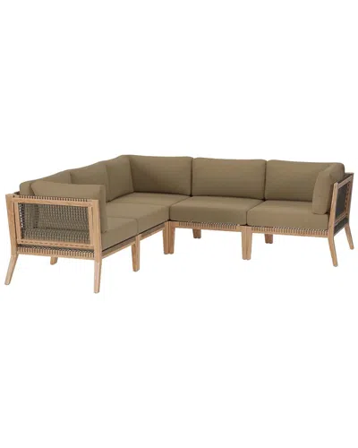 Modway Clearwater Outdoor Patio Teak Wood 5pc Sectional Sofa In Multi