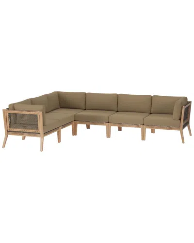 Modway Clearwater Outdoor Patio Teak Wood 6pc Sectional Sofa In Green