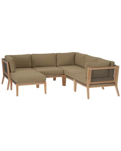 Modway Clearwater Outdoor Patio Teak Wood 6pc Sectional Sofa In Burgundy