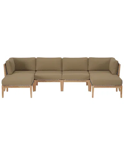 Modway Clearwater Outdoor Patio Teak Wood 6pc Sectional Sofa In Grey