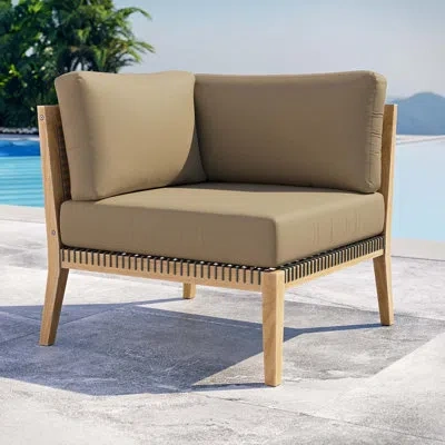 Modway Clearwater Outdoor Patio Teak Wood Corner Chair In Light Brown
