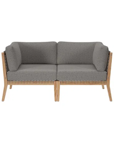 Modway Clearwater Outdoor Patio Teak Wood Loveseat In Grey