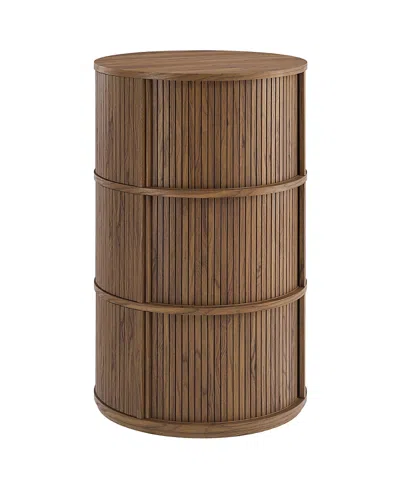 Modway Clement Round Pedestal Stand Storage Table With Sliding Tambour Doors In Brown