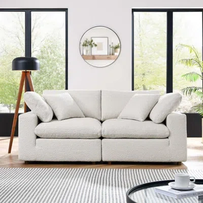 Modway Commix Down Filled Overstuffed Boucle Fabric Loveseat In Ivory Boucle