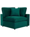 Modway Commix Down Filled Overstuffed Performance Velvet Corner Chair In Green