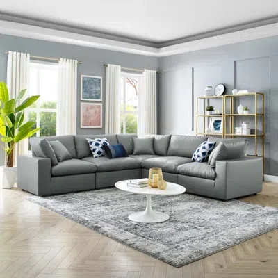 Modway Commix Down Filled Overstuffed Vegan Leather 5-piece Sectional Sofa In Gray