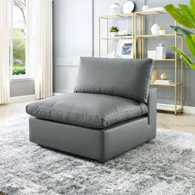 Modway Commix Down Filled Overstuffed Vegan Leather Armless Chair In Gray Faux Leather