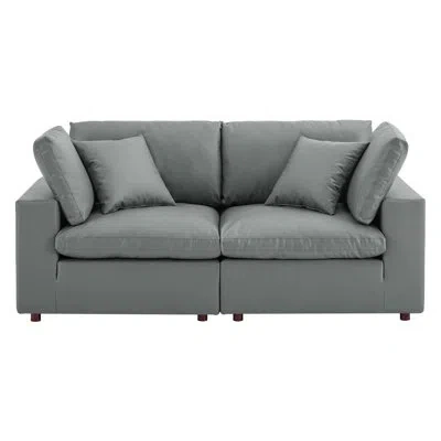 Modway Commix Down Filled Overstuffed Vegan Leather, Loveseat In Gray Faux Leather