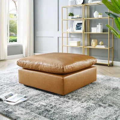 Modway Commix Down Filled Overstuffed Vegan Leather Ottoman In Tan Faux Leather