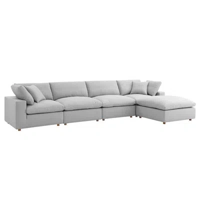 Modway Commix Down-filled Overstuffed Upholstered Sectional Sofa Set, 5 Piece W/chase In Light Gray