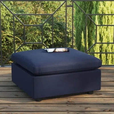 Modway Commix Overstuffed Outdoor Patio Ottoman In Polyester Navy