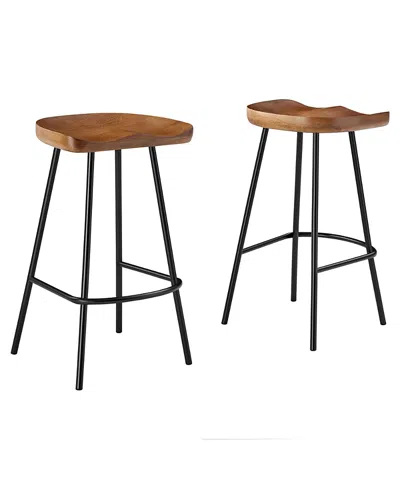 Modway Concord Backless Wood Counter Stools, Set Of 2 In Brown