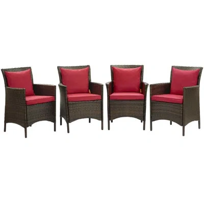 Modway Conduit Outdoor Patio Wicker Rattan Dining Armchair In Red,brown