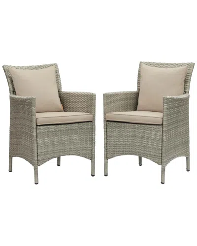 Modway Conduit Outdoor Patio Wicker Rattan Dining Armchair Set Of 2 In Green