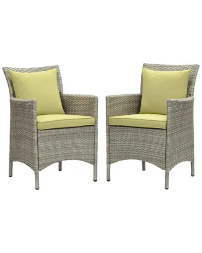 Modway Conduit Outdoor Patio Wicker Rattan Dining Armchair Set Of 2 In Yellow