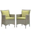 Modway Conduit Outdoor Patio Wicker Rattan Dining Armchair Set Of 2 In Grey