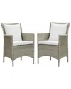 Modway Conduit Outdoor Patio Wicker Rattan Dining Armchair Set Of 2 In Grey