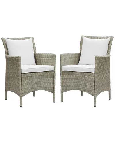 Modway Conduit Outdoor Patio Wicker Rattan Dining Armchair Set Of 2 In Grey