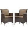 Modway Conduit Outdoor Patio Wicker Rattan Dining Armchair Set Of 2 In Brown