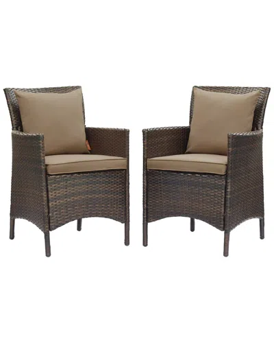 Modway Conduit Outdoor Patio Wicker Rattan Dining Armchair Set Of 2 In Brown