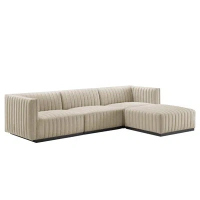 Modway Conjure Channel Tufted Performance Velvet 4-piece Sectional By  In Black,beige 100% Polyester
