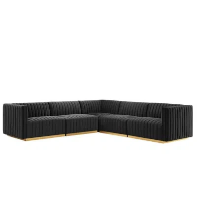 Modway Conjure Channel Tufted Performance Velvet 5-piece Sectional By  In Black Velvet