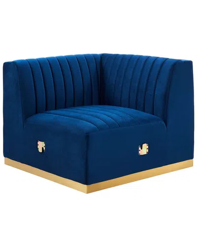 Modway Conjure Channel Tufted Performance Velvet Right Corner Chair In Blue