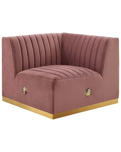 Modway Conjure Channel Tufted Performance Velvet Right Corner Chair In Pink
