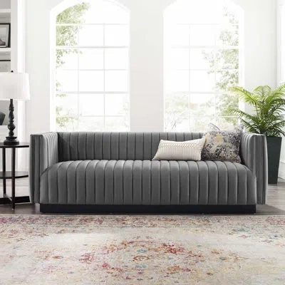 Modway Conjure Channel Tufted Velvet Sofa In Gray Velvet