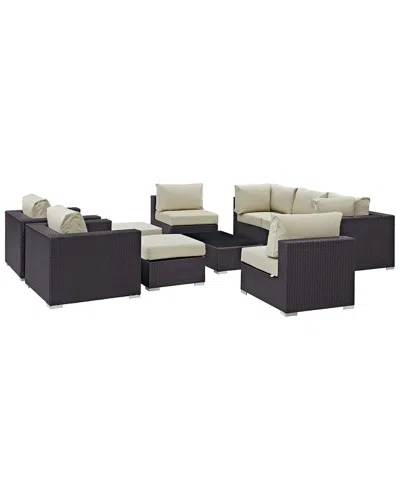 Modway Convene 10-piece Outdoor Patio Sectional Set In Brown