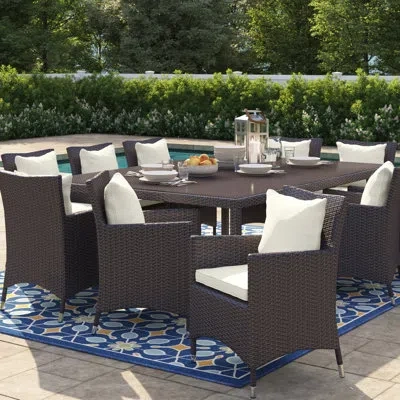 Modway Convene 11 Piece Outdoor Patio Dining Set With Cushions In Beige