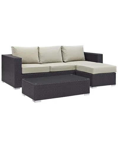 Modway Convene 3-piece Outdoor Patio Sofa Set In Brown