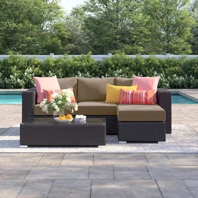 Modway Convene 3 Piece Outdoor Patio Sofa Set In Mocha
