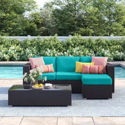 Modway Convene 3 Piece Rattan Sectional Seating Group With Cushions In Turquoise