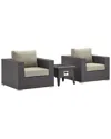 Modway Convene 3-piece Set Outdoor Patio With Fire Pit In Brown