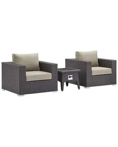 Modway Convene 3-piece Set Outdoor Patio With Fire Pit In Brown