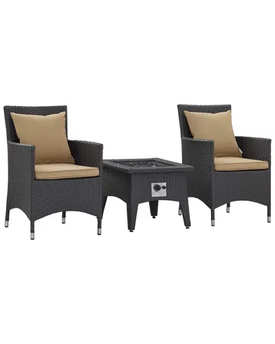 Modway Convene 3-piece Set Outdoor Patio With Fire Pit In Brown