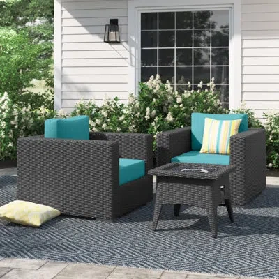 Modway Convene 3 Piece Set Outdoor Patio With Fire Pit In Turquoise